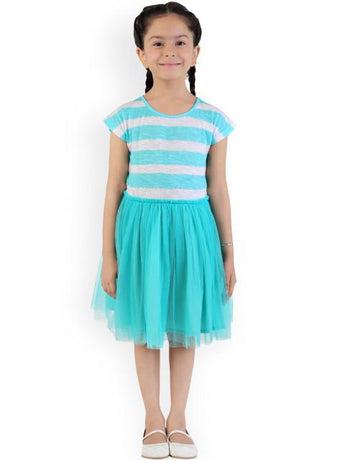 Branyork Sea Green Striped Fit & Flare Dress